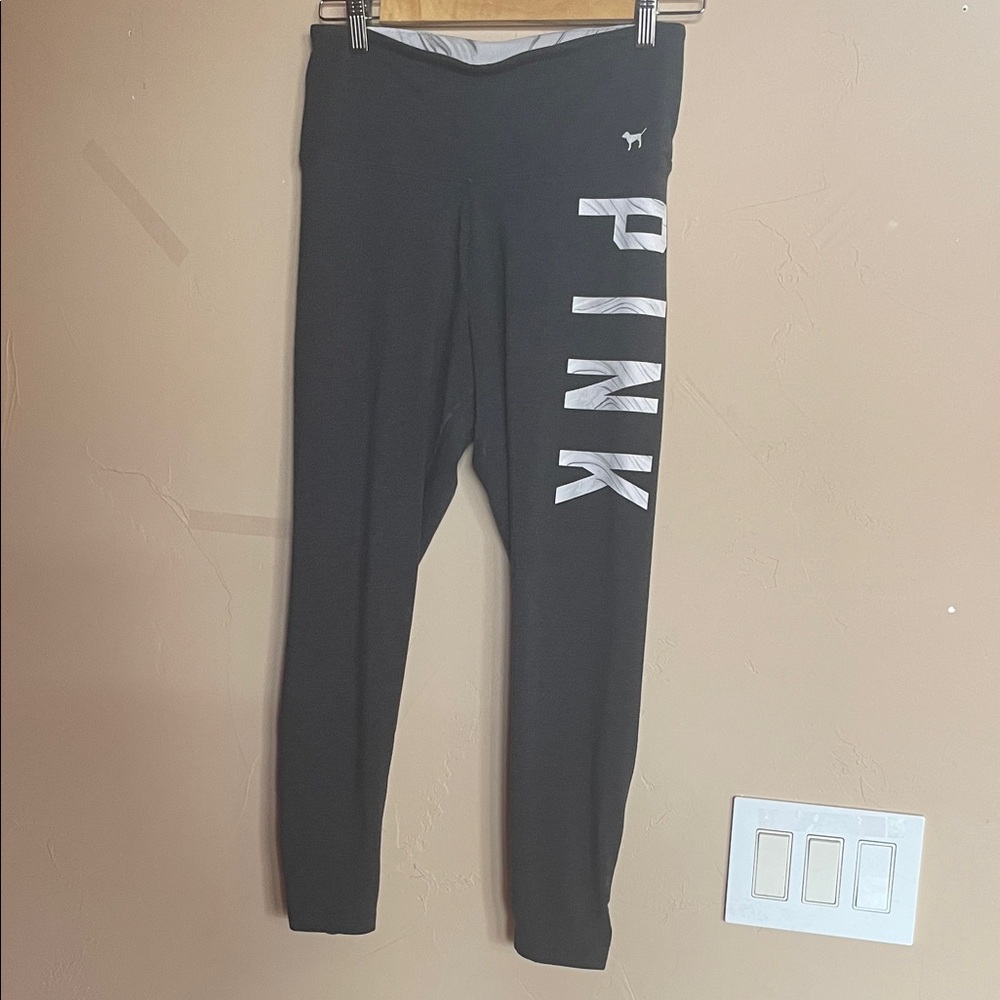 PINK Victoria's Secret Black Leggings with White Logo